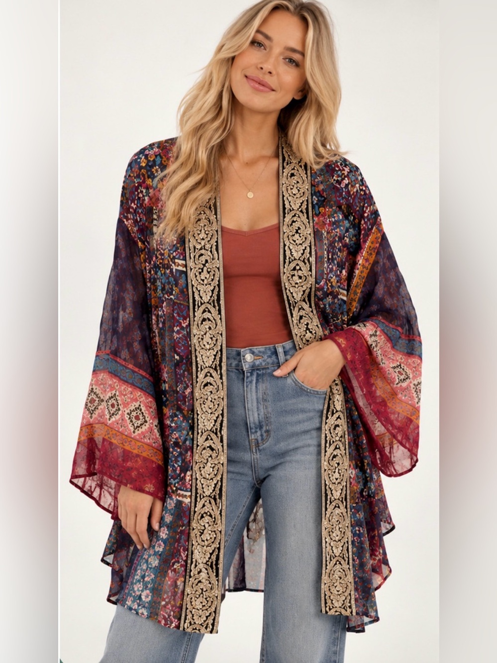 Soft Surroundings Kimono 1X Paisley Patchwork Embroidered Boho Cardigan NWT